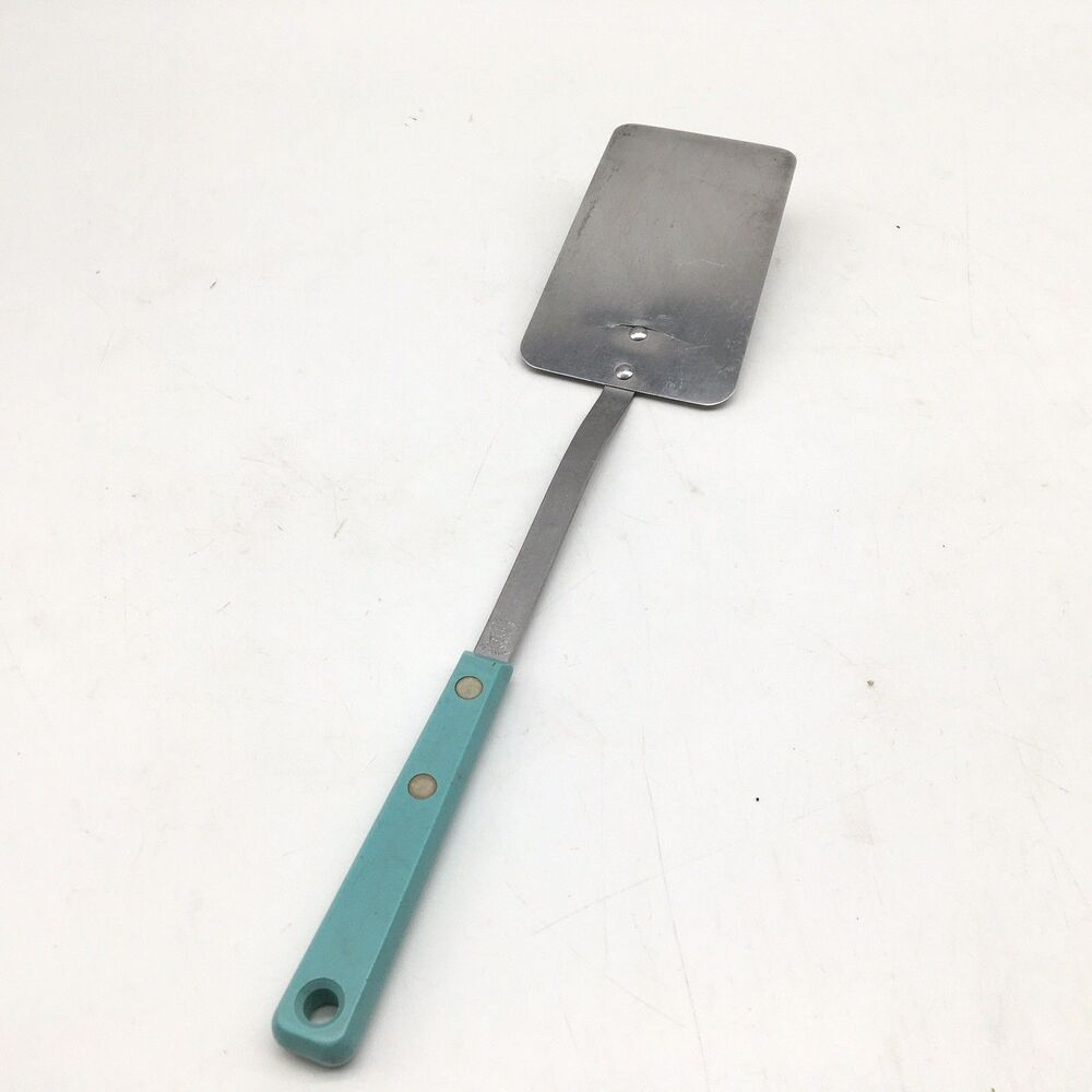 Vtg Ekco Forge Stainless Steel Spatula Flipper Turner Turquoise Handle 13” READ